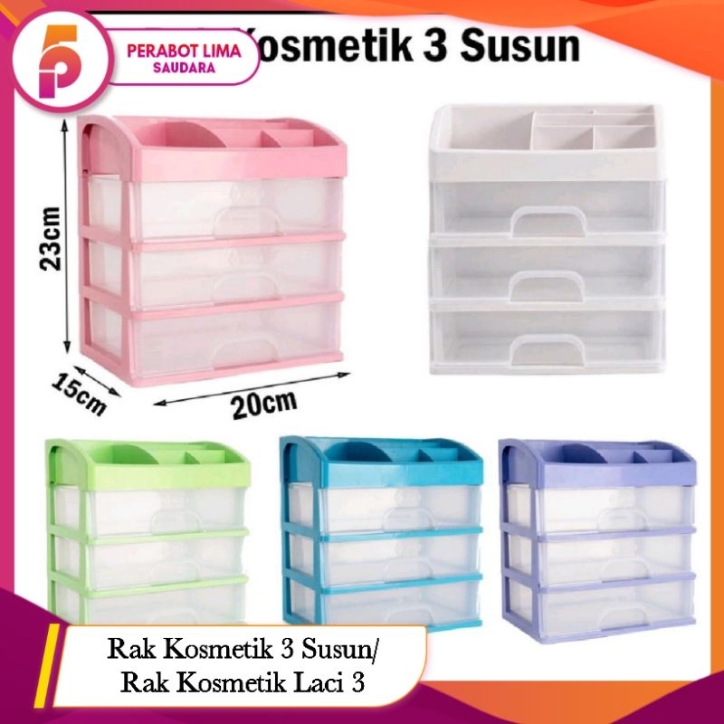 Rak Kosmetik 3 Susun/ Tempat Make Up/ Rak Kosmetik 3 Laci/ Rak Kosmetik Pelastik