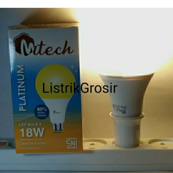 Warm White / Kuning Lampu Led MiTech Bohlam A Bulb 18w 18 Watt Kuning