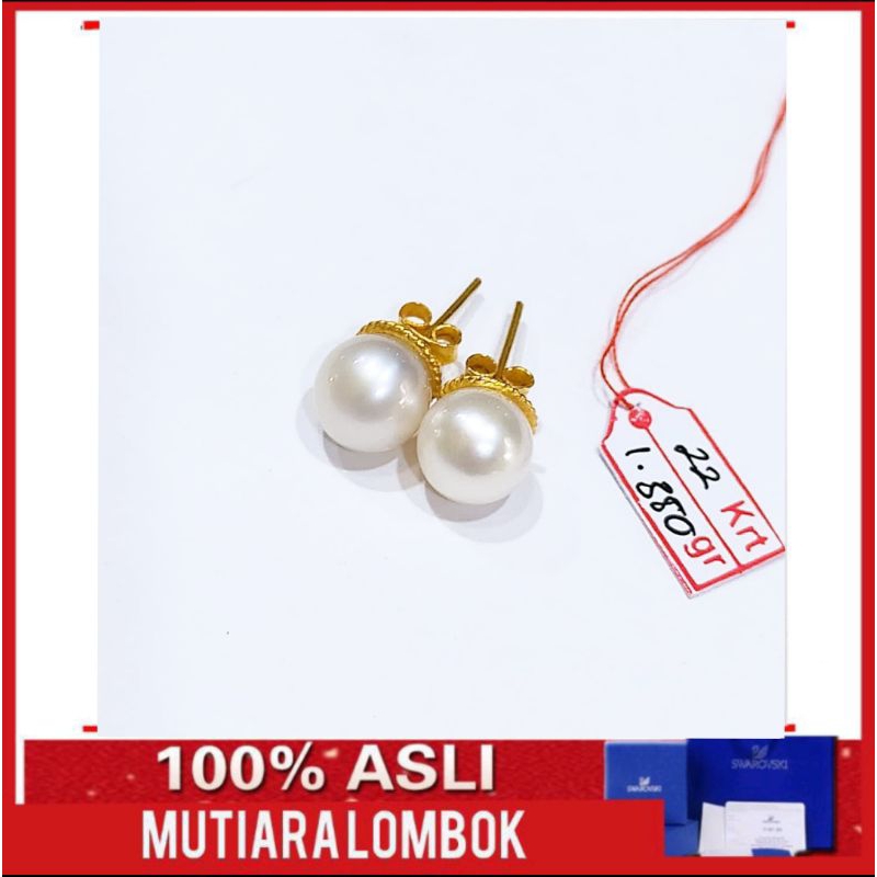 giwang emas 22 karat mutiara laut asli lombok perhiasan anting emas wanita lengkap nota toko dan ser