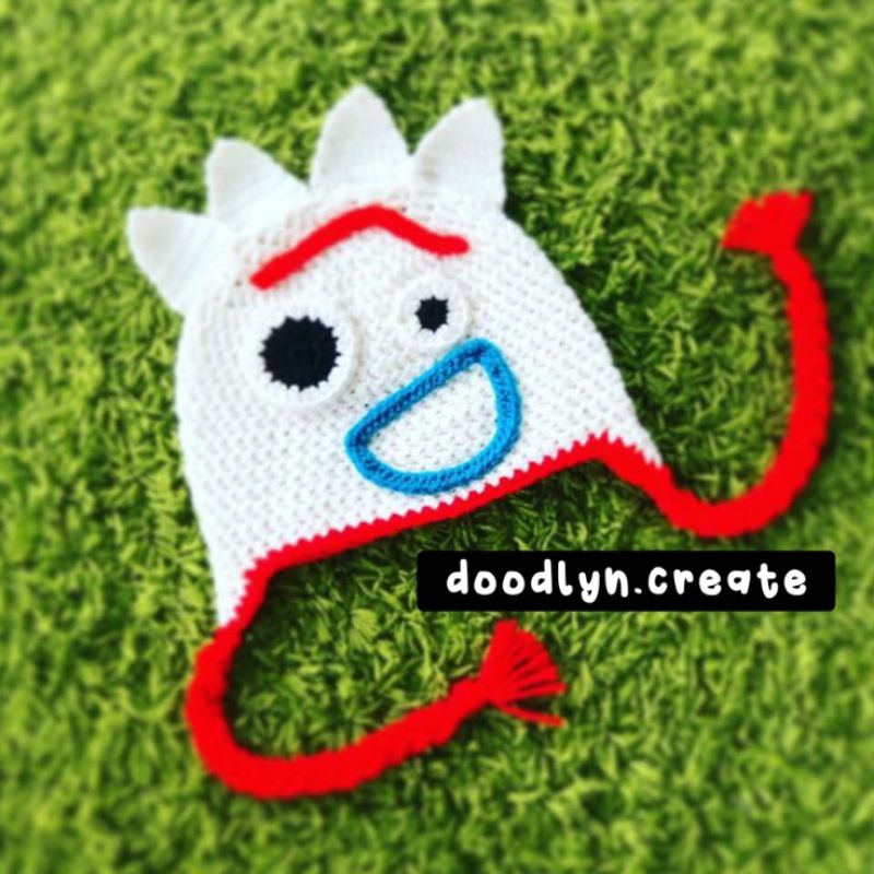 handmade Crochet hat FORKY TOY STORY earflap hat topi forky