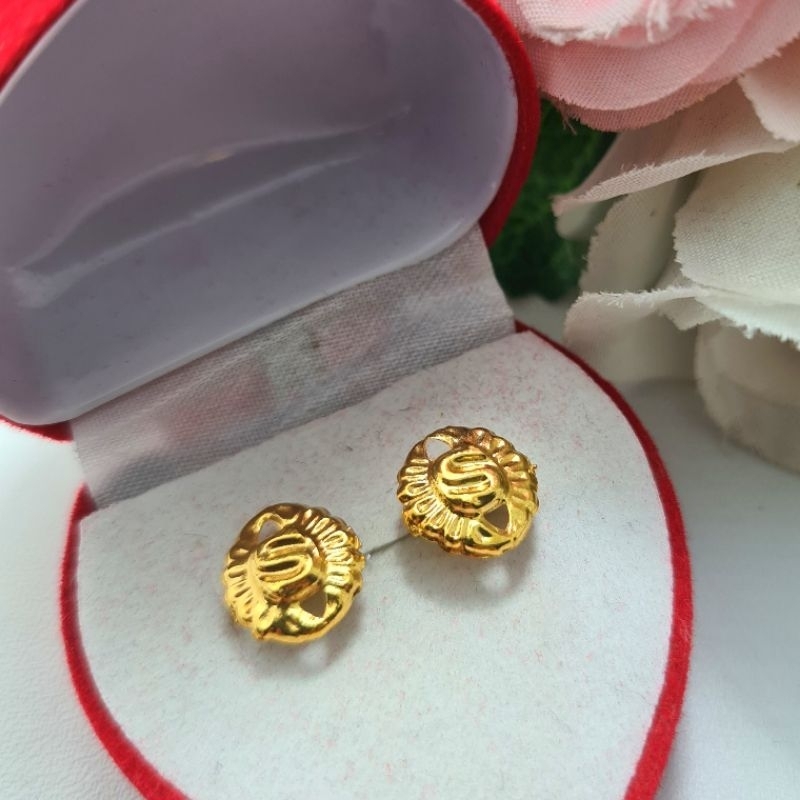 Giwang Tusuk Emas Muda Huruf S Polos