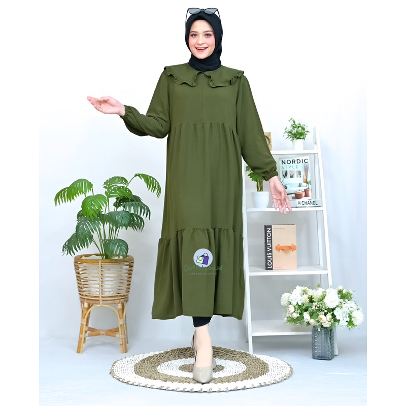 GHANIM MIDI DRESS WANITA / DRESS WANITA KEKINIAN / DRESS WANITA MUSLIMAH / WARNA ARMY