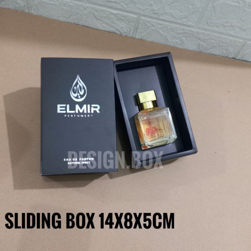 

SLIDING BOX HITAM CETAK LOGO UK 14X8X5CM | BOX PARFUM