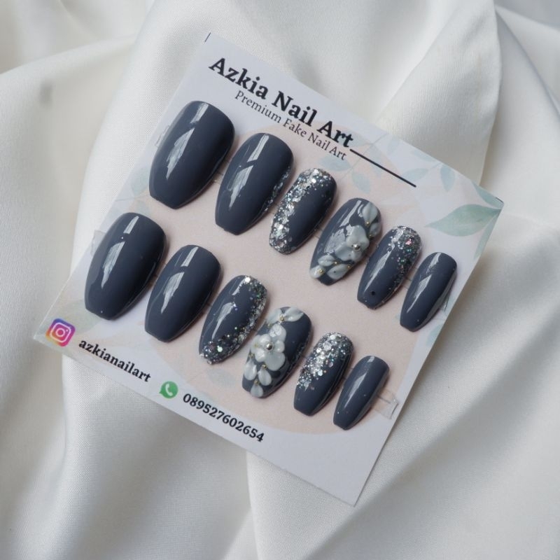 Kuku palsu/wedding fake nailart warna biru