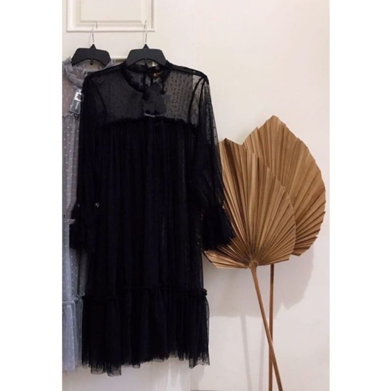 Lilli Tunik Wanita Outer Dress Midi Tile dot Tunik Kebaya Cantik Kondangan Kekinian