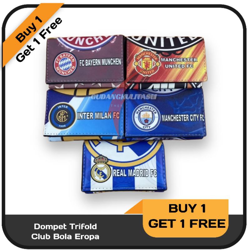 Buy 1 Get 1 Free!! Dompet Pria Motif Club Bola Trifold Dompet Anak Remaja Murah