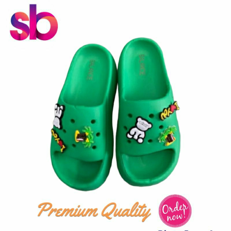Croocs Fuji Merk Balance [ Green/Hijau Emerald] Sendal Bantal Sandal Sandals Import Impor Cewek Wani