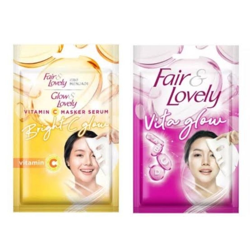 Glow And Lovely Vit A Glow / Bright c Glow Serum Sheet Mask 20g Masker Wajah / Fair Lovely / Glow Lovely / Glow &amp; Lovely