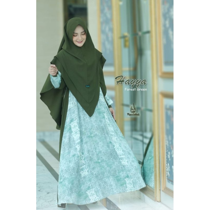 Gamis Wanita Set Pashmina - Hayya Series forest green | Produk Original By Meccadina