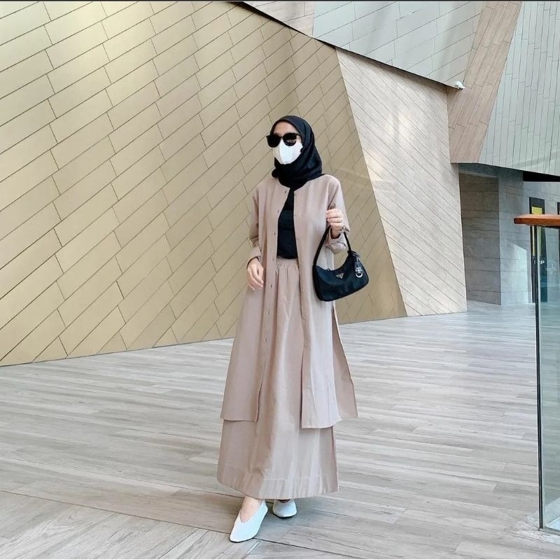 Kayla Set Varian Mocca | Setelan Tunik & Rok Panjang | OOTD | Stelan Style Korea | Tunik Wanita Dewa