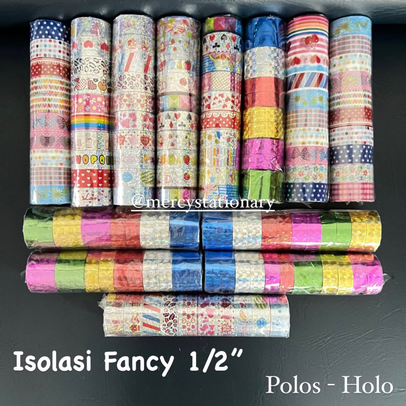 

1 Slop - Isolasi Fancy Polos Hologram Motif 1,5” Solasi Kado Gift 0,5 inchi
