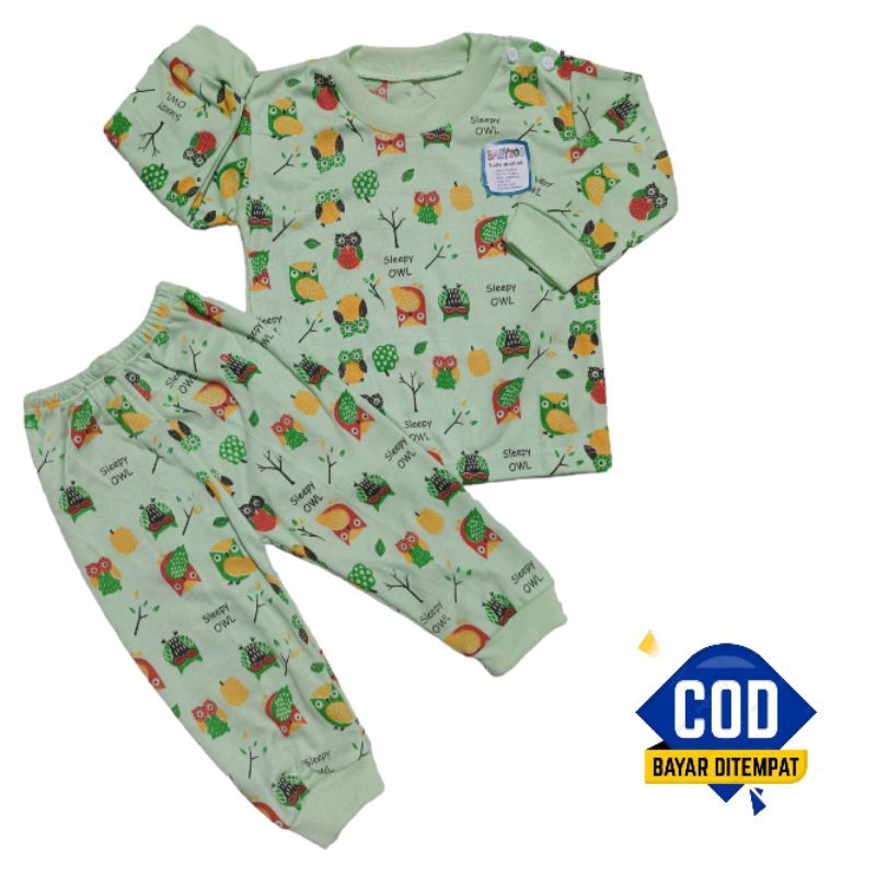 3 setl baju bayi tanggan panajang kancing pundak dan 3 celana 3 baju untuk usia 0,12 bulan