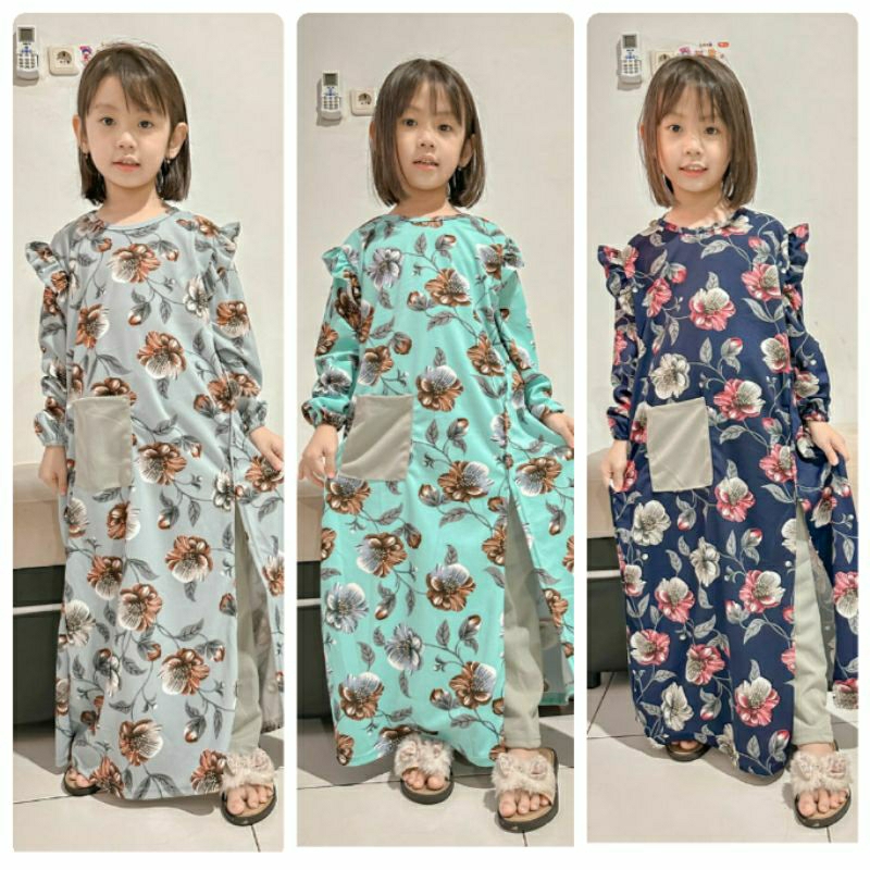 MOMOGI- GAMIS ONE SET BELAH NABILA / GAMIS FLORAL VOXY PREMIUM / Usia 5-13thn