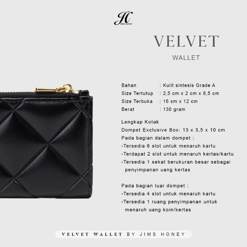 VELVET WALLET JIMS HONEY ORI DOMPET TIPIS PENDEK LIPAT KECIL WANITA IMPOR FASHION CEWEK KOREA TEMPAT KARTU