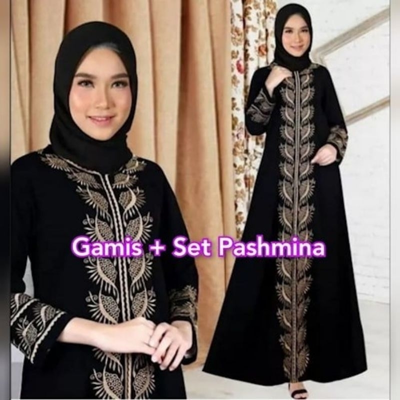 GAMIS ABAYA BORDIR MUMTAZ BAHAN JETBLACk