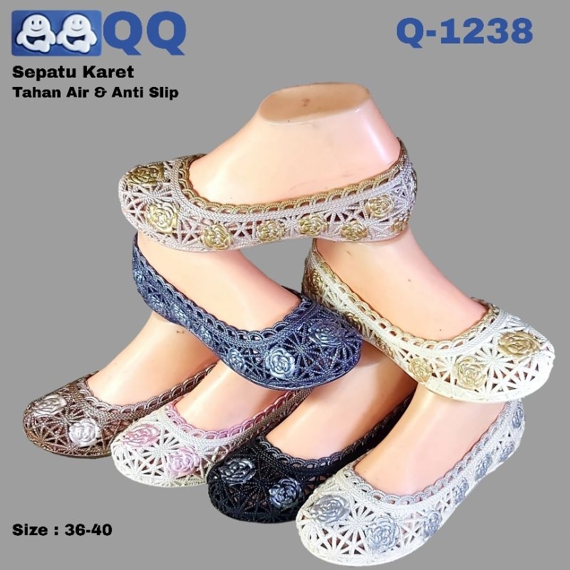 QQ1238 Sepatu Karet Wanita Slip On Jelly Shoes Empuk Anti Air Selop Wanita