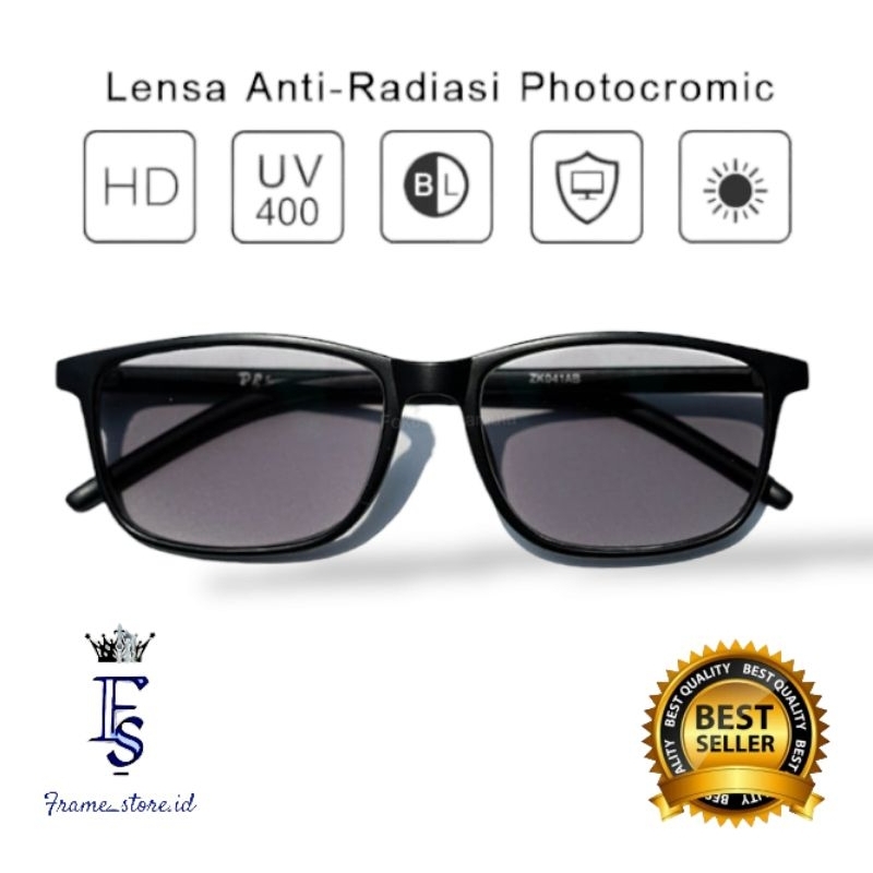 KACAMATA PHOTOCROMIC Lensa AntiRadiasi Untuk Pria Dan Wanita / Kaca mata Minus Plus Normal (GRATIS BOX DAN LAP)