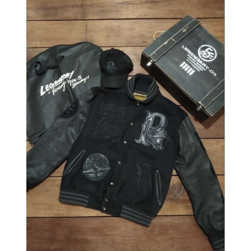 JACKET VARSITY RAWTYPE RIOT LEGENDARY 5 ORIGINAL SIZE XL BEKAS MULUS RAWTYPE TEAM RTR BLACK ON BLACK