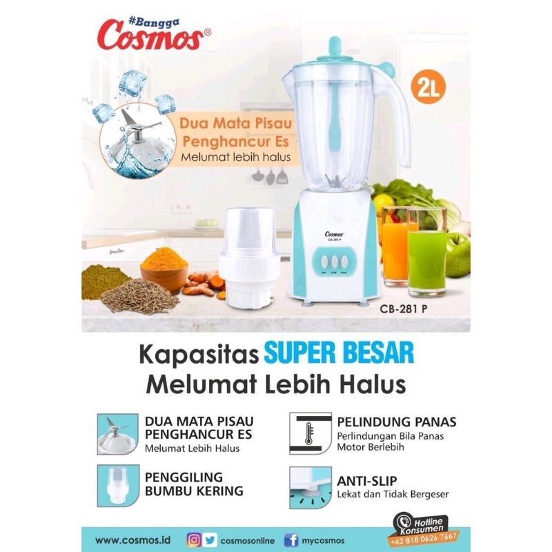 Blender Cosmos Plastik  281 P 2 Liter 2in1 (Plastik)