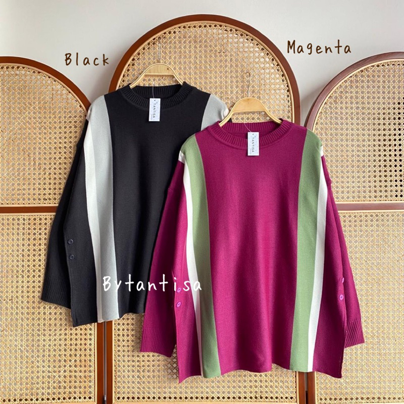 BLOUSE RAJUT OVERSIZE NAYRA KOMBINASI GARIS