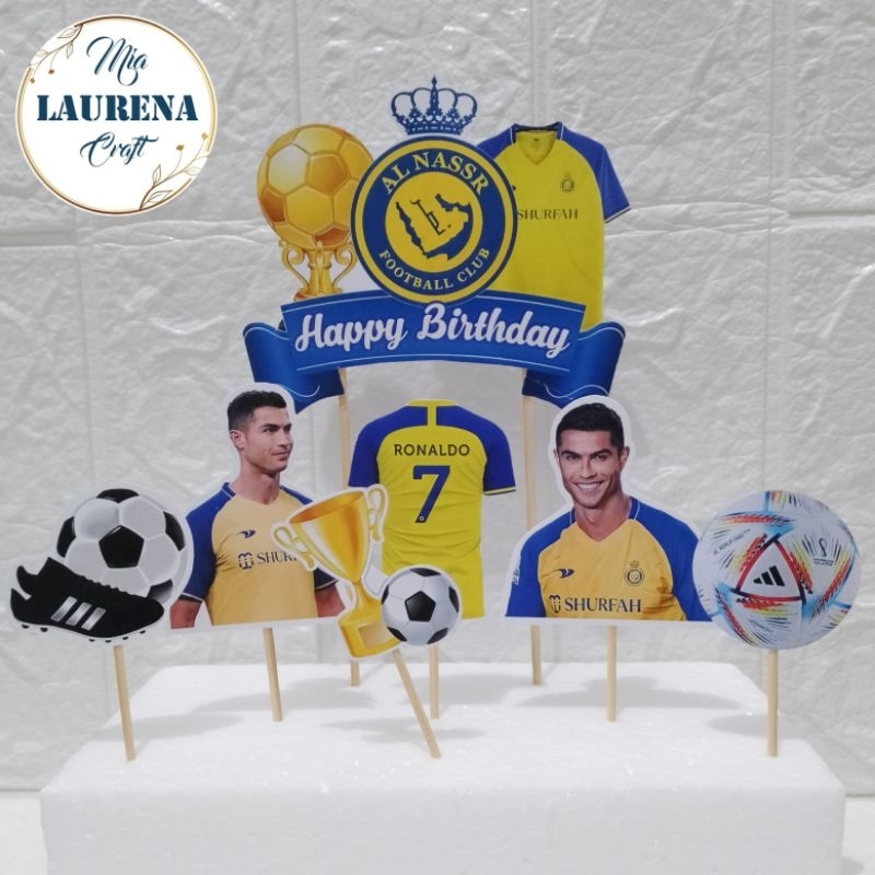 topper birthday cake hiasan kue ulang tahun tema bola Al nassr Ronaldo
