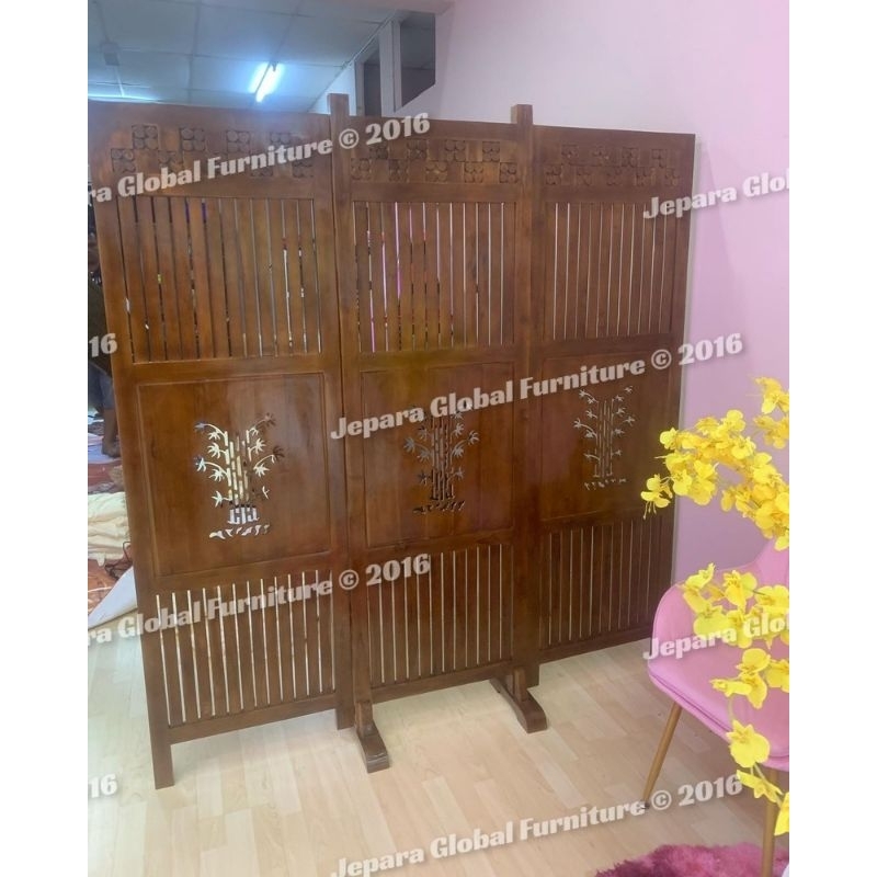 Sketsel Penyekat Ruangan jati ukir bambu ( sketsel jati, partisi jati, sketsel murah )