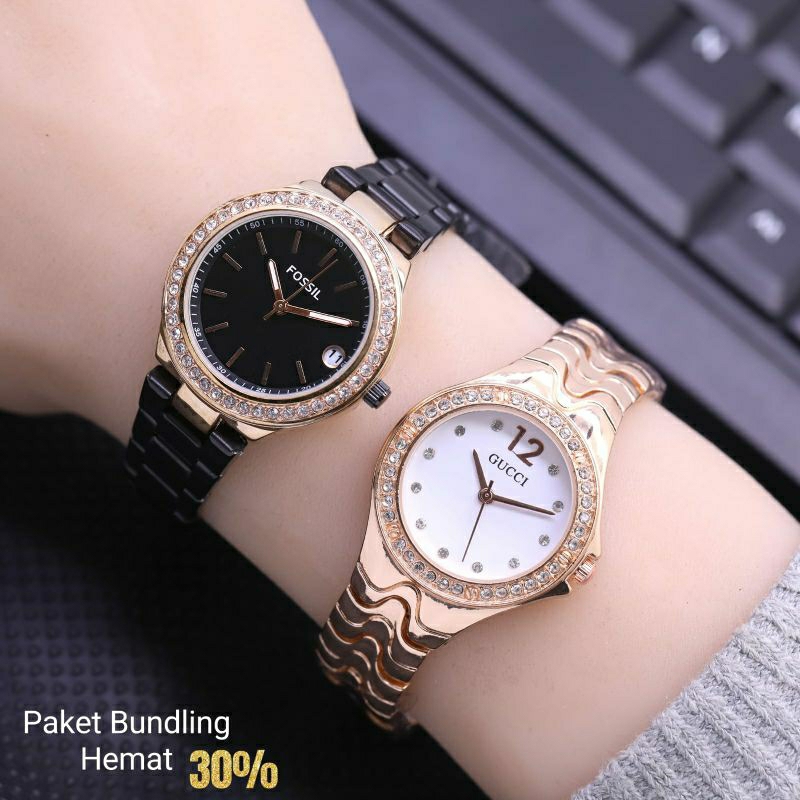 Paket Bundling Buy 1 Get 2 Jam Tangan F0ss1l + Gucc1 Terlaris Wanita Best Price Hot Sale