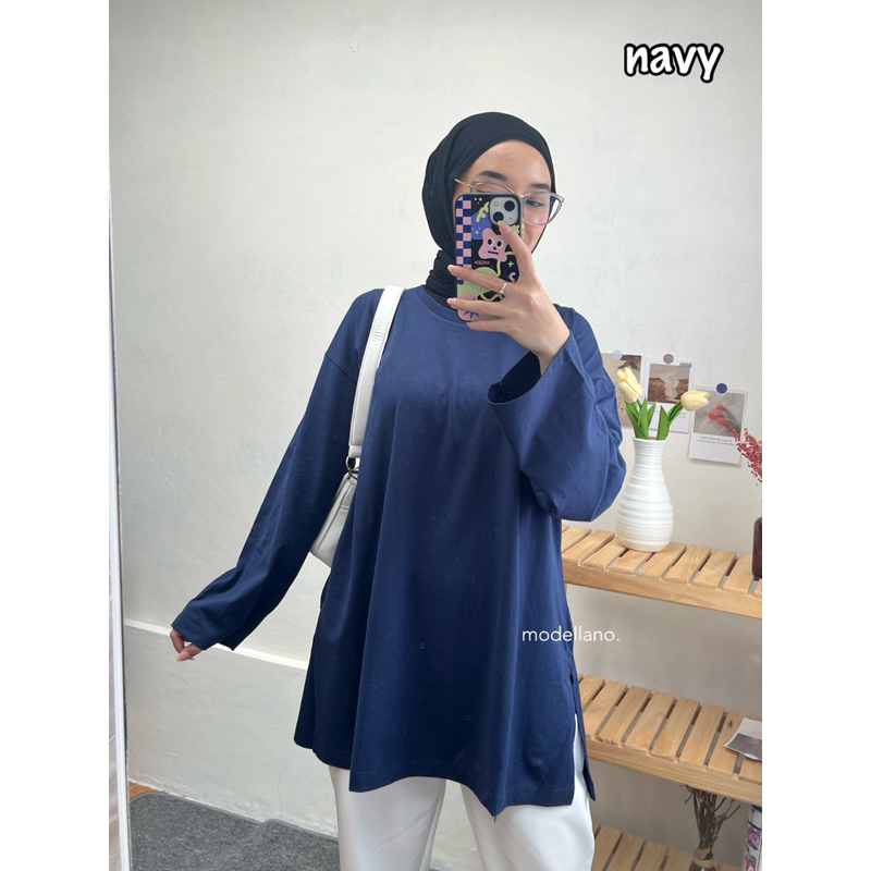 KAOS POLOS OVERSIZED LORA TOP LONG SLEEVE LENGAN PANJANG COTTON COMBED BIGSIZE JUMBO MUSLIMAH