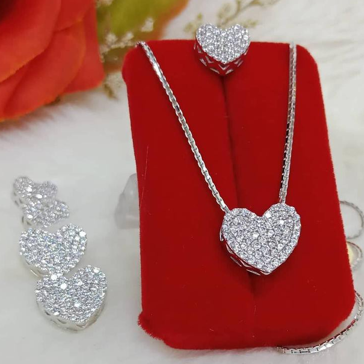 Matlaine - Kalung Wanita Love Full Diamond Silver rosegold Korea Titanium Xuping Anti Karat Anti Ale