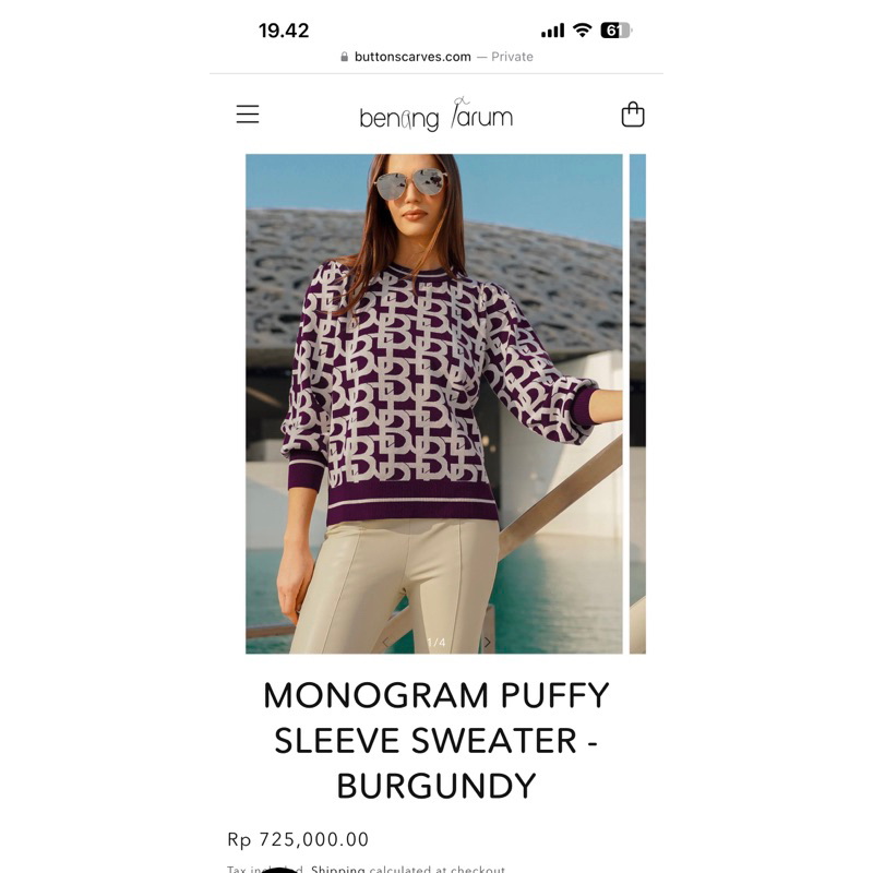 Benang Jarum Monogram puffy sleeve sweater