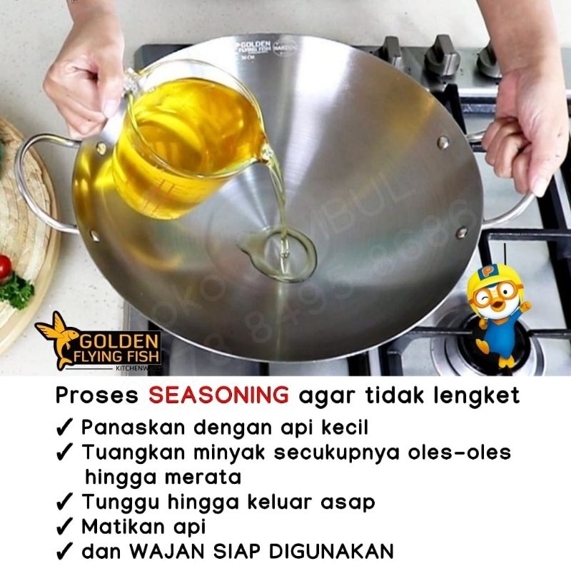 Wajan Wok Kuali Penggorengan 30 cm Anti Lengket Golden Flying Fish