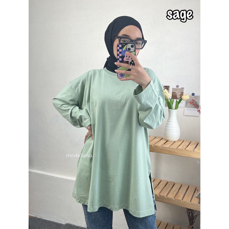 KAOS POLOS OVERSIZED LORA TOP LONG SLEEVE LENGAN PANJANG COTTON COMBED BIGSIZE JUMBO MUSLIMAH