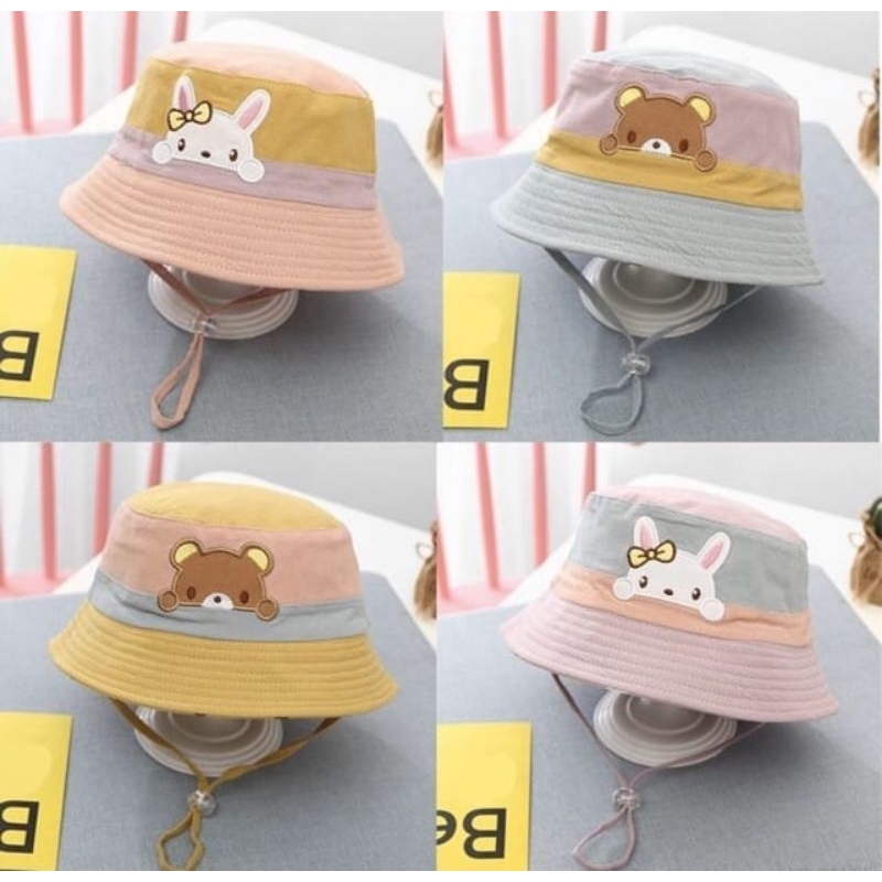Topi Bucket Anak 3 Warna Bordir Boneka Lucu Topi Bucket Kekinian Anak Laki Laki dan Perempuan