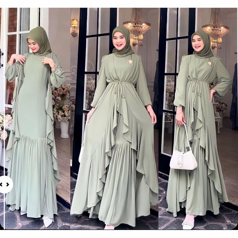 AIRIN SET OUTER CERUTY BABYDOLL/FASHION MUSLIM WANITA KEKINIAN/GAMIS LEBARAN CERUTY TERLARIS/DRESS KONDANGAN/GAMIS POLOS/FAR MOSLEMSTORE