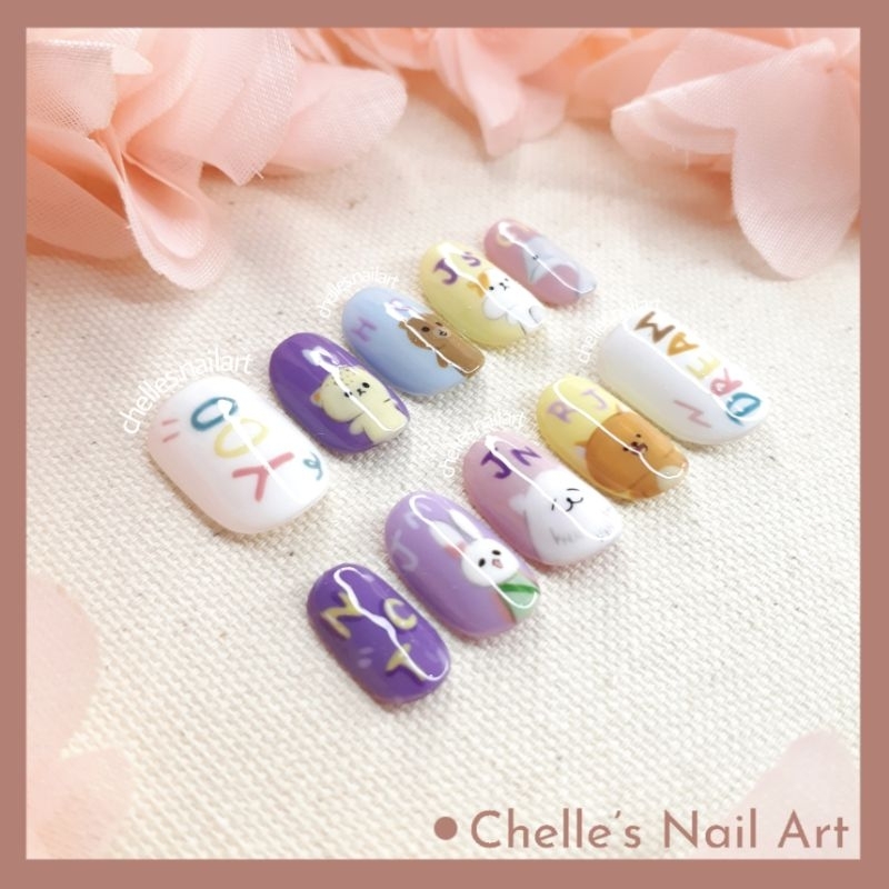 NCT Dream Character Pastel Nails Custom Fake Nails Kuku Palsu Handmade Murah