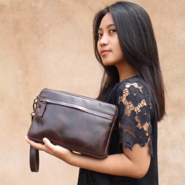 CLUTCH PRIA DAN WANITA BAHAN KULIT SAPI ASLI PULL UP MODEL GANZZO / FREE GRAVIR NAMA DAN LOGO