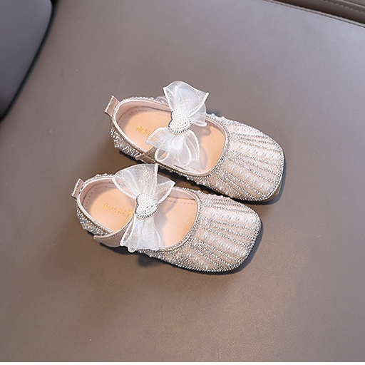 SH7-Sepatu Pesta Anak Perempuan Flat Blink Mutiara Aksen Pita Love