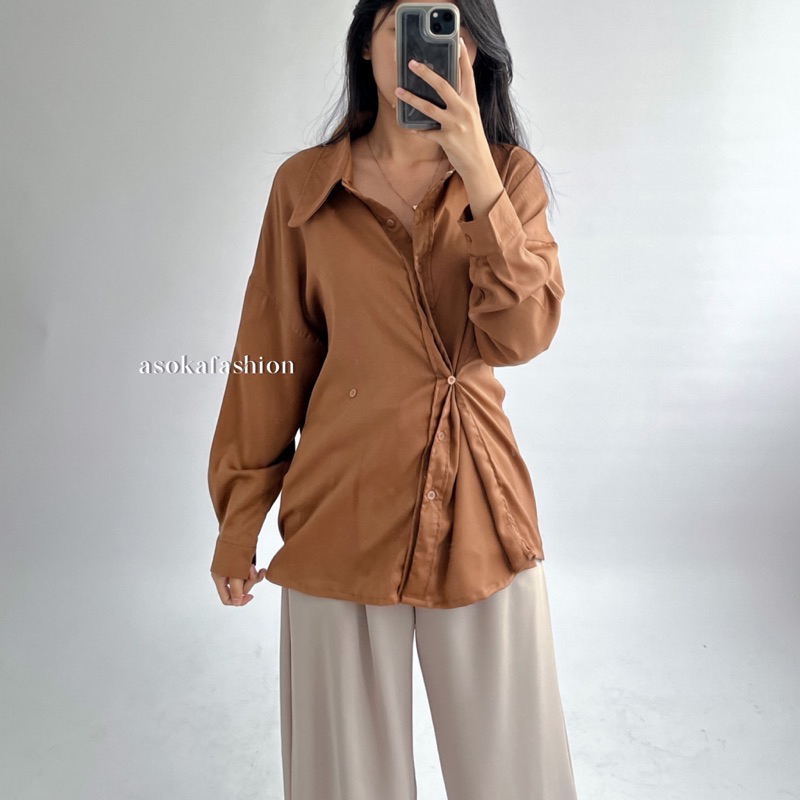 ASOKA Hermesa Shirt 2044 - Kemeja Trendy Oversize Polos Wanita - Outfit Lebaran