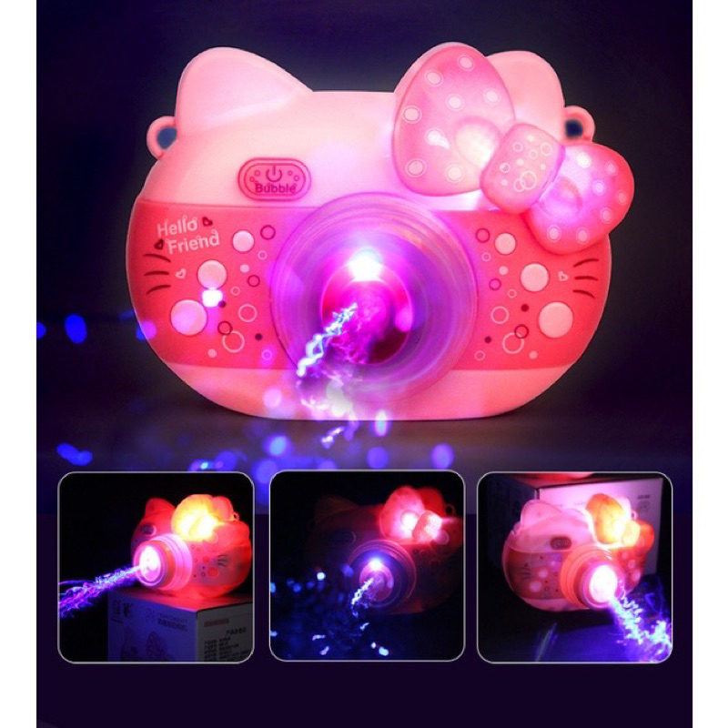 Mocababy Mainan Bubble Camera Elektrik Kamera Gelembung Hello Kitty Mainan Gelembung Sabun Bentuk Kamera Buble Ada Lampu dan Musik dengan Pita  bubble blower machine bonus cai dan gantungan Bubble camera mengeluarkan bersuara dan lampu dos mainan