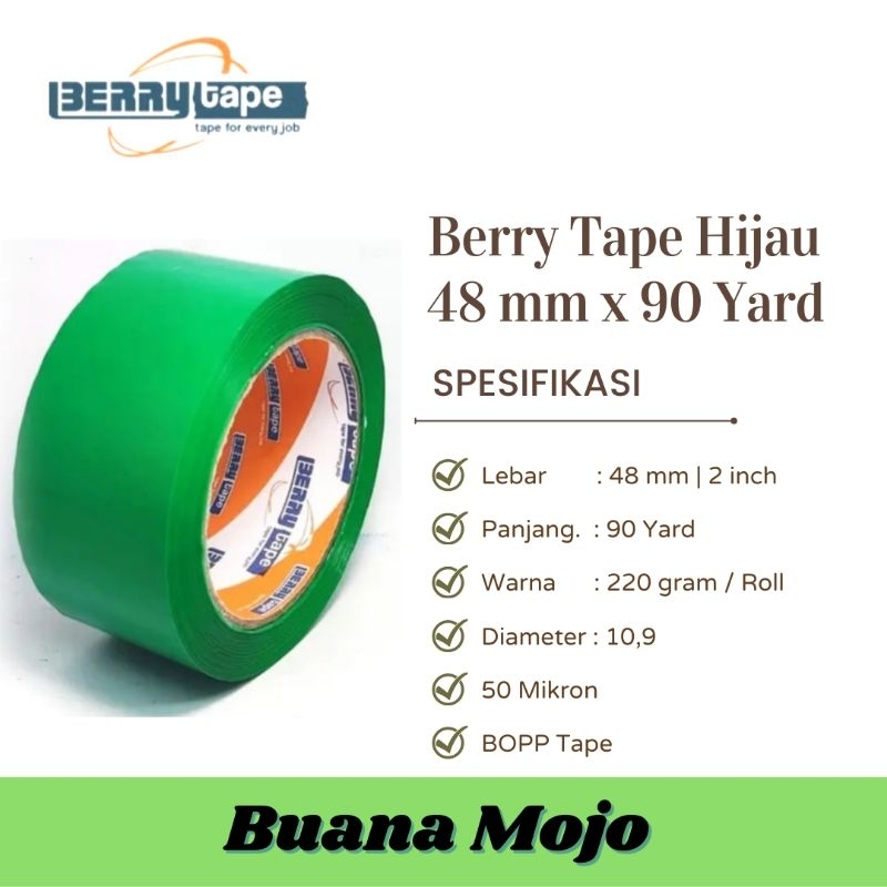 

90 Yard x 48mm Isolasi Lakban Berry Strong Quality Adhesive Tape Warna Hijau