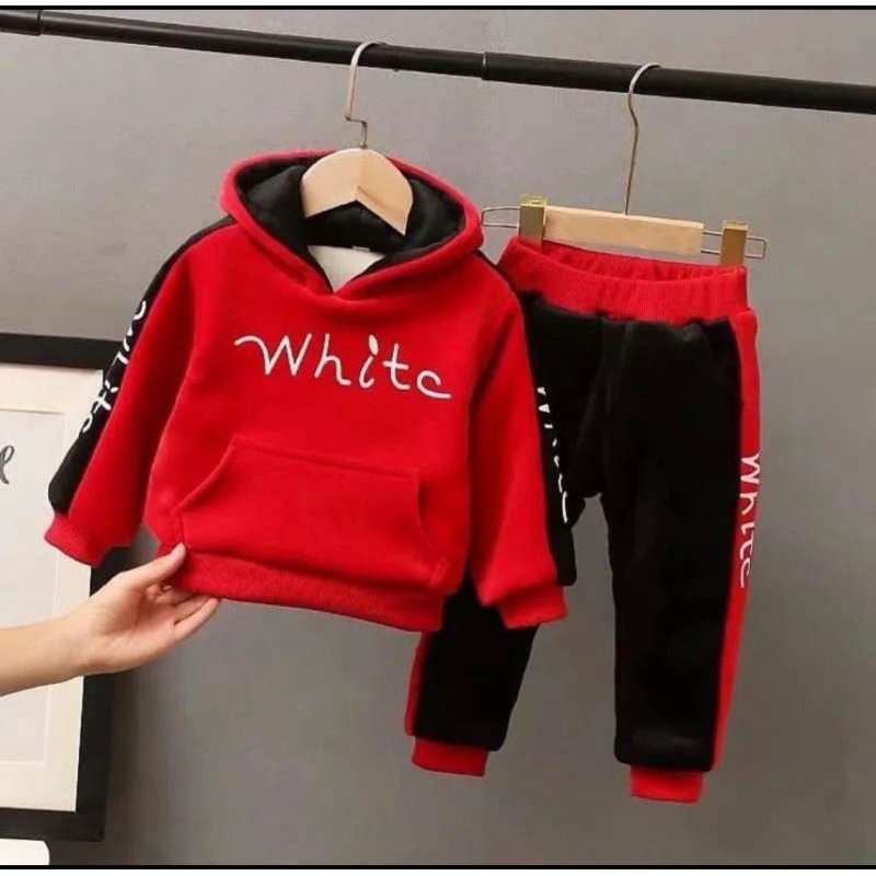 PROMO COD - PAKAIAN HOODIE ANAK LAKI LAKI DAN PEREMPUAN SETELAN HOODIE WHITE SETELAN ANAK MUSIM DING