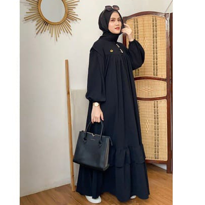 Kayla Gamis Cringkel Premium Jumbo Terbaru Fit XL - L Aplikasi Renda / Baju Kondangan Wanita Kekinian 2023 / Dress Lebaran / Gaun Cantik / Fashion Vintage / Outfit Muslimah