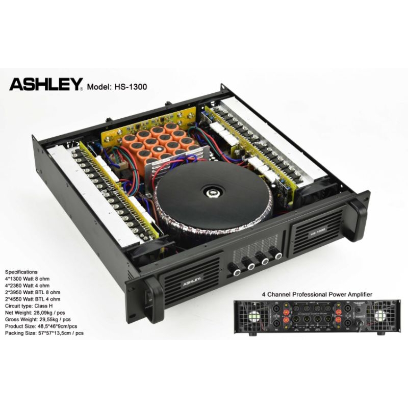 Power Amplifier Ashley HS-1300 Class H Power Ashley 4 Channel