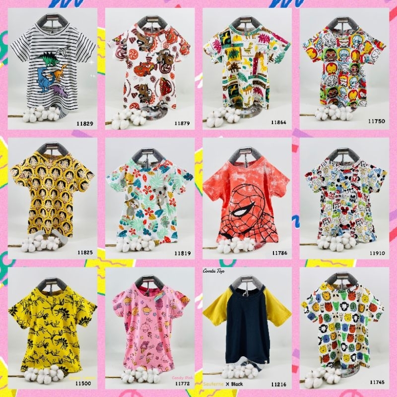 SALE 100Rb 3 PCS KAOS ANAK FULL PRINT 4-8TAHUN 100% KATUN PREMIUM MOTIF RANDOM