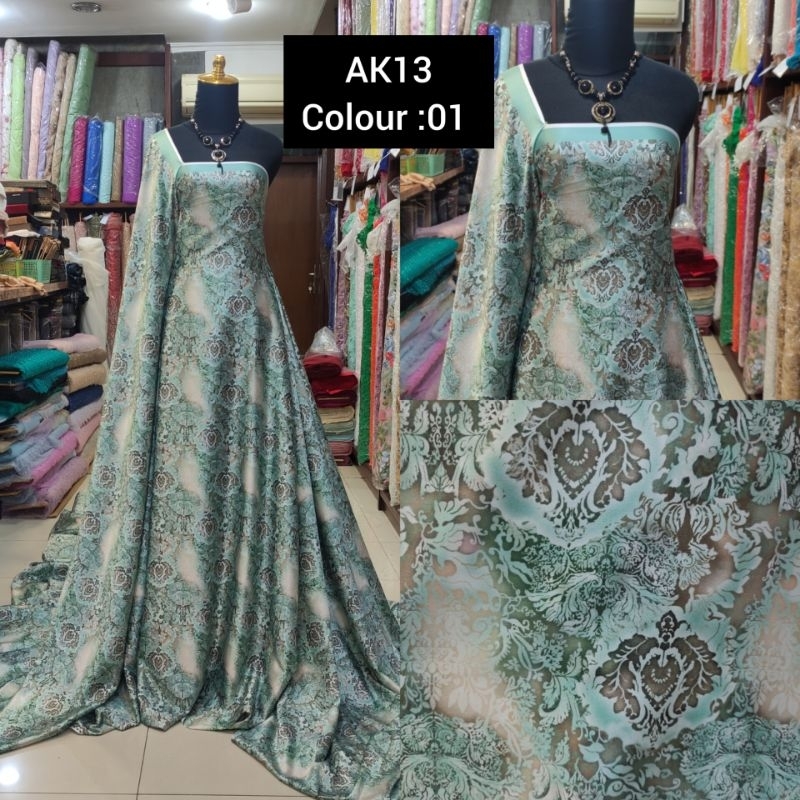 Kain  Armany Silky Bunga Abstrak AK13 Sage Green