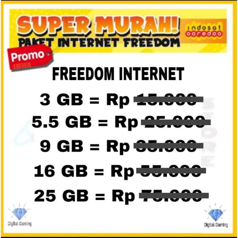 [REGULER] PAKET DATA INDOSAT FREEDOM KUOTA MURAH | 3GB| 5.5GB | 9GB | 16GB | 25GB |.