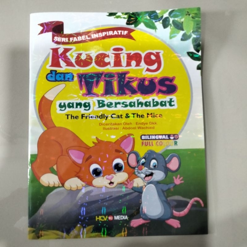 BUKU FABEL CERITA ANAK DAN DONGENG BINATANG BILINGUAL KUCING DAN TIKUS YANG BERSAHABAT FULL COLOUR