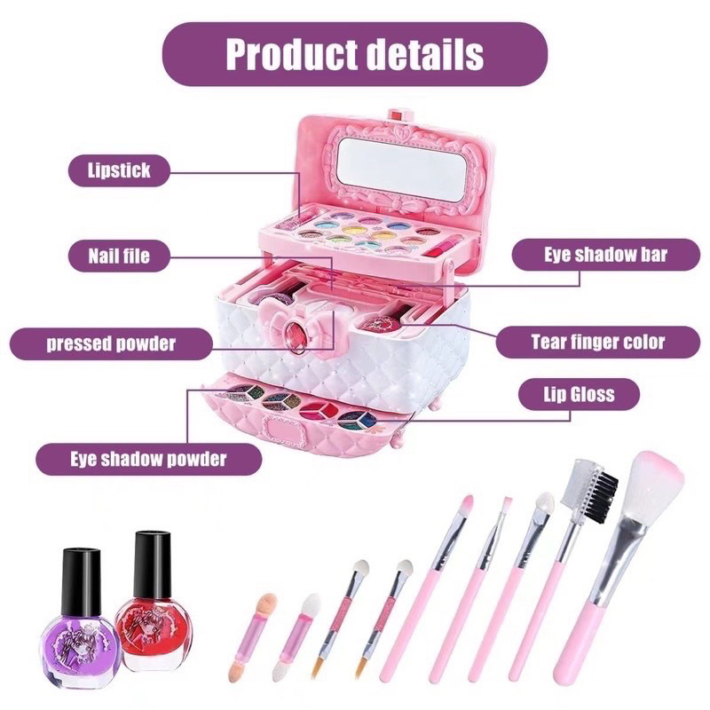 children pretend plays make up kit set mainan make up anak dengan fungsi asli - kado anak cewek