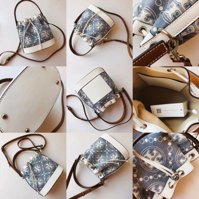 tas wanita TB monogram denim bucket bag