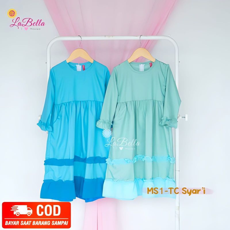 LABELLA GAMIS SYARI ANAK PEREMPUAN USIA 3-7 TAHUN DRESS MUSLIM POLOS BAHAN TOYOBO SET JILBAB CERUTY 